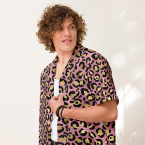 Pink and Gold Leopard Print Hawaiian Shirt